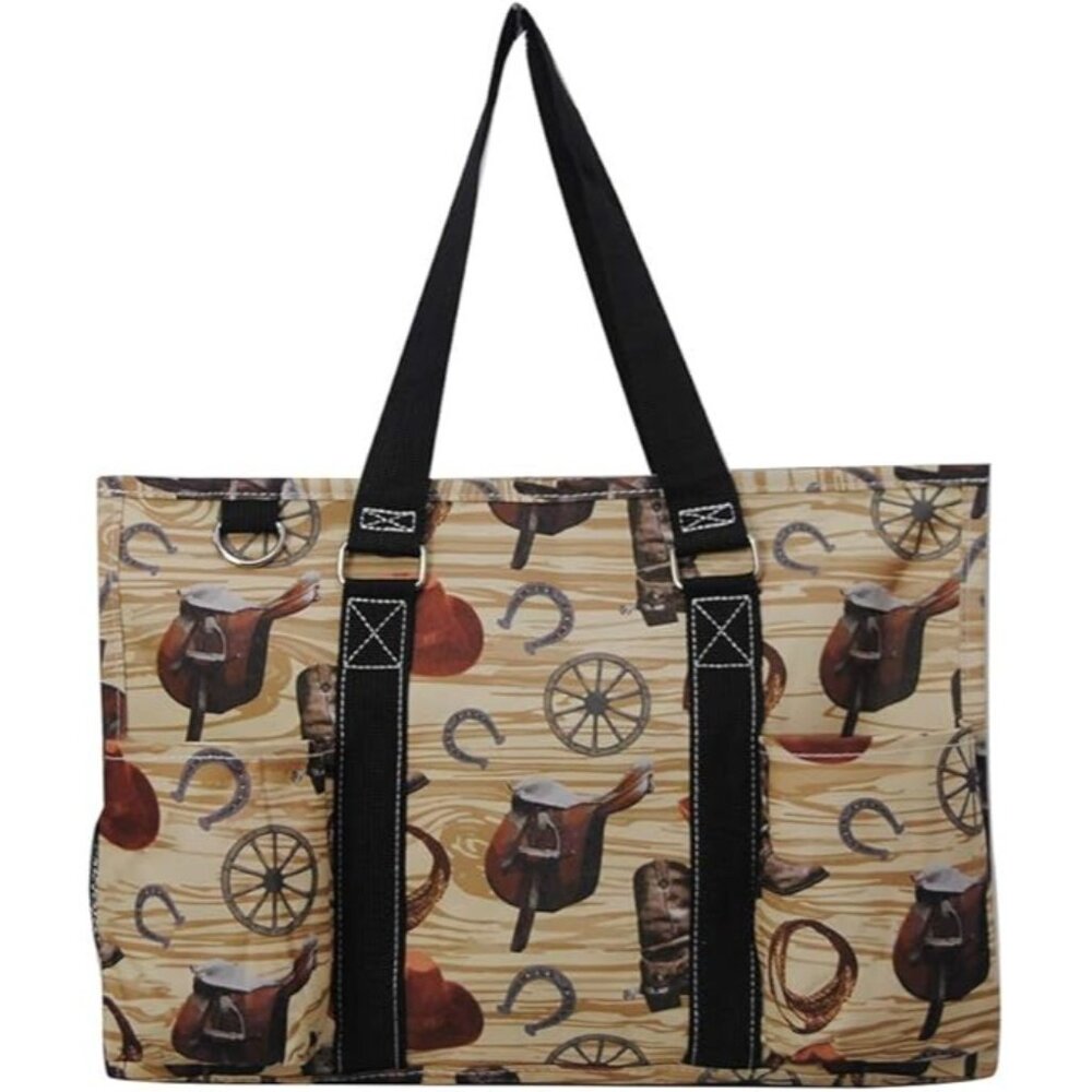 Western Cowboy Print Organizer Tote Bag By N.Gil 15.5" L x 6" W x 10.5" H